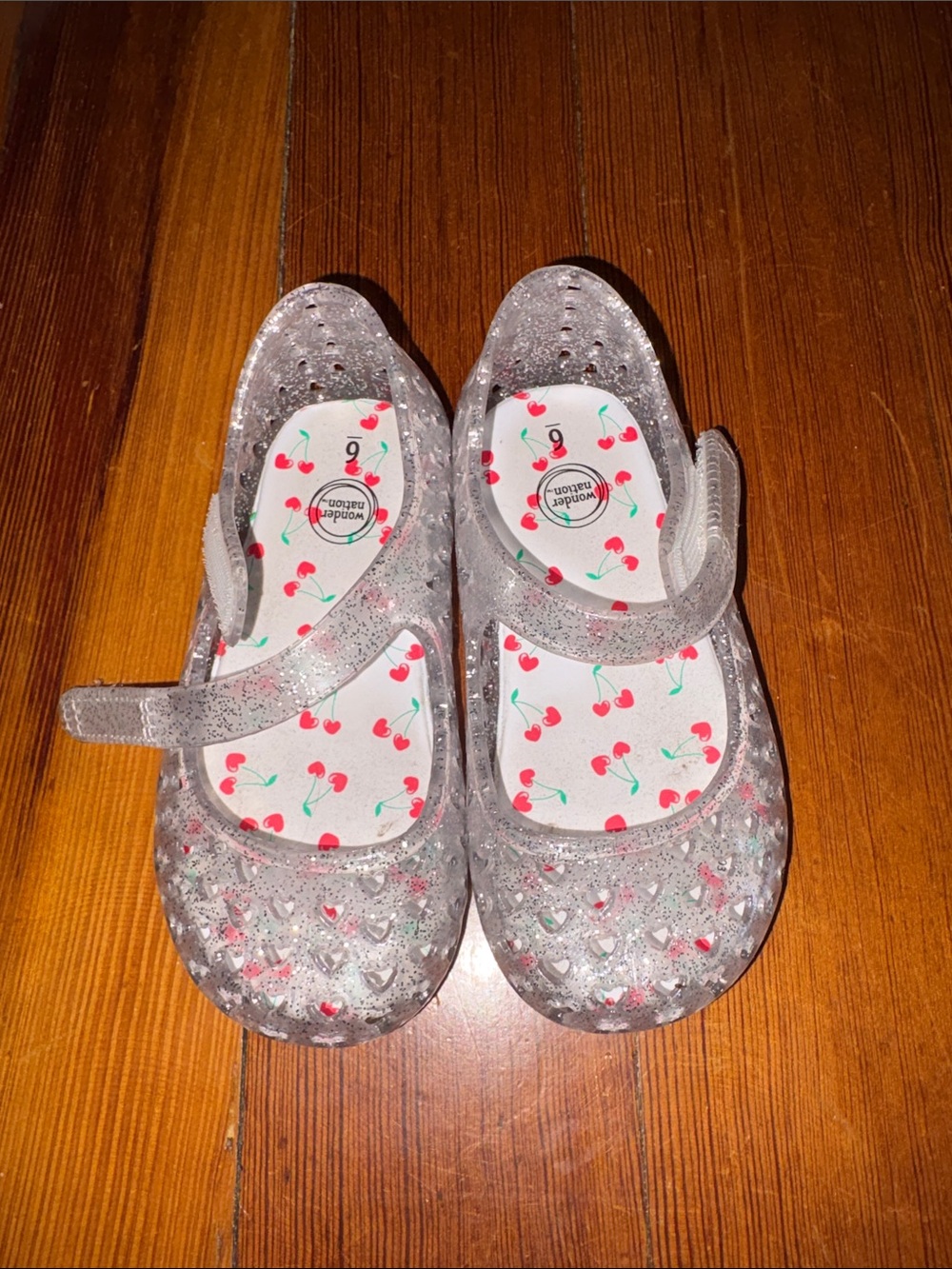Kids' Sparkle Jelly Mary Janes in Silver with Cherry Insole